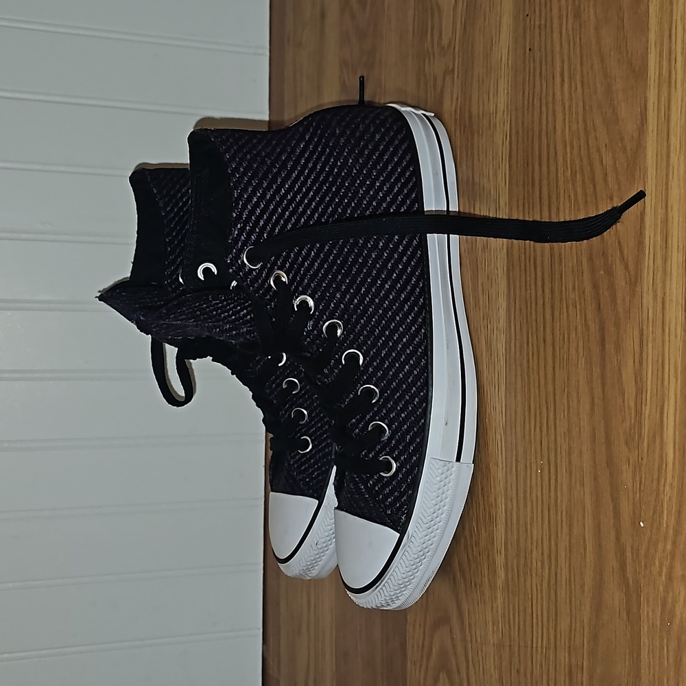 Converse men 7 women 9 black purple blue knit weave canvas lined sneakers - Picture 8 of 14